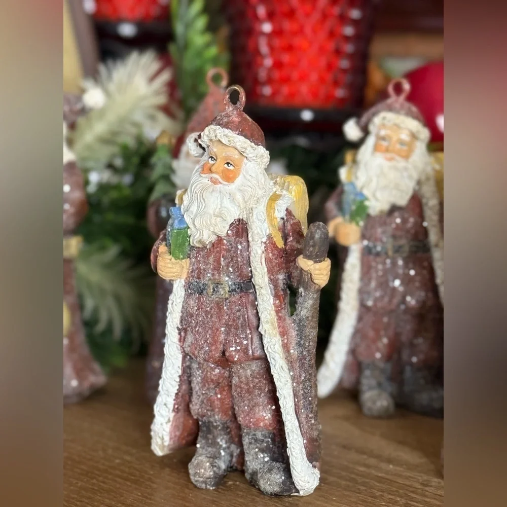 Rare Vintage 1988 Festive Santa Clause Sparkle Christmas Ornament Figurine Set